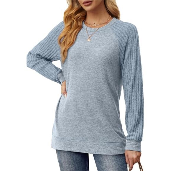 Tunic Sweatshirts for Women Crewneck Lightweight Sweaters Raglan Long - Picture 2 of 5